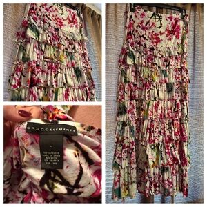 Grace Elements Floral Tiered Skirt - Pink and White